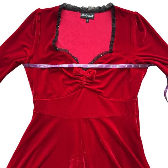 Sourpuss Velvet Vivienne Pinup Dress Women's Size M Med Mini Lace Trim 1245 vamp - Picture 11 of 14